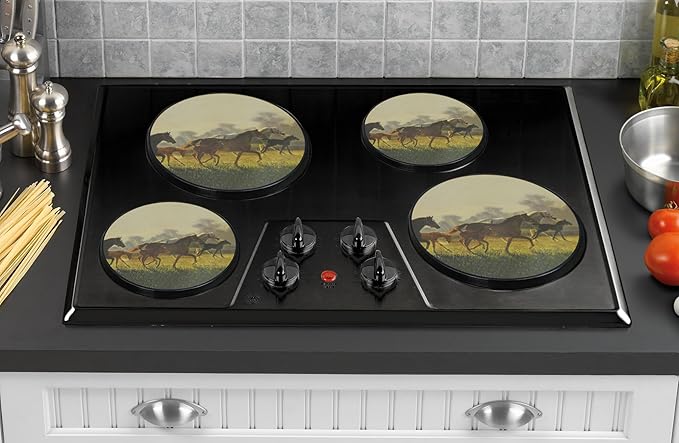 Reston Lloyd, Burner Covers For Electric Stovetop, Decorative Lightweight Tin Covers, Set of 4 (2-8 inch & 2-10 inch), Conceals Messy Drip Pans, Horses