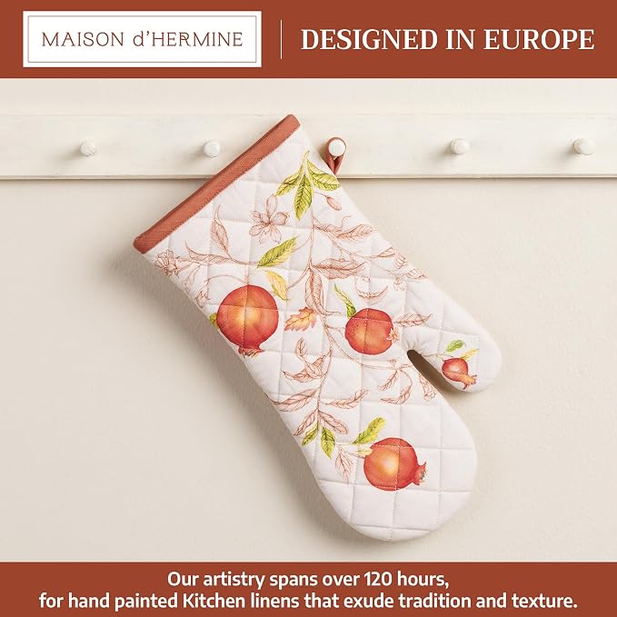 Maison d'Hermine Oven Gloves 100% Cotton Oven Mitt (7" x 13", Pack of 1) | With Loop Heat Resistant BBQ Cooking Gloves Baking Kitchen Handling Hot Pans Thanksgiving Christmas - Vintage Harvest