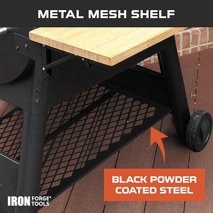 Iron Forge Tools Pellet Grill Storage Shelf Compatible with Traeger Pro 780 and Traeger Ironwood 885 Accessories - Black Powder Coated Steel Shelf for BBQ Pellet Storage Container