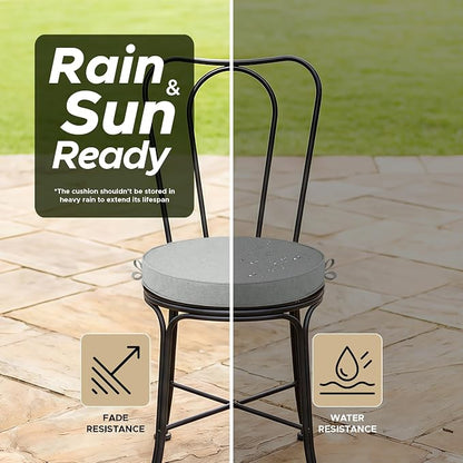 Outdoor Round Chair Cushions 15 Inch, Set of 2, Light Grey | Fade-Resistant, Water-Resistant, Bistro Chair Seat Pads for Porch Garden Balcony Patio Furniture Stools, Non-Slip Bottom