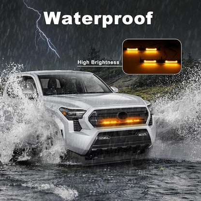 LED Grill Lights - 4PCS Front Grill Lights for Toyota Tacoma SR SR5 2024 2025 2026 with Fuse Adapter & Harness (Amber Light with Clear Shell)