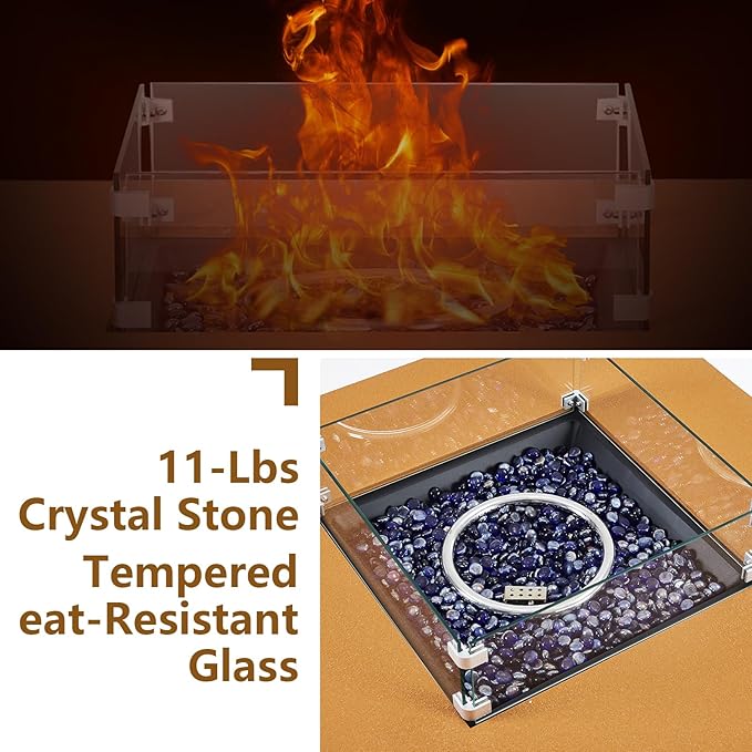 36 Inch Outdoor Propane Fire Pit Table, 50000BTU Steel Gas Firepit with Wind Guard, Add Warmth and Ambience to Parties On Outside Patio Deck Garden, Safety Certified Glass Beads & Rain Cover