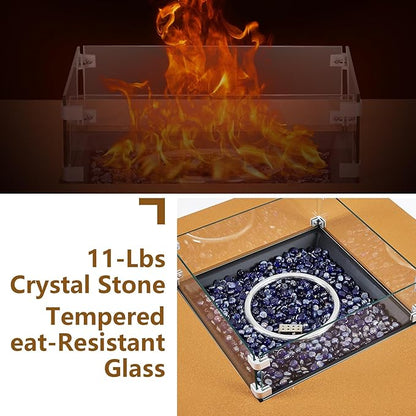 36 Inch Outdoor Propane Fire Pit Table, 50000BTU Steel Gas Firepit with Wind Guard, Add Warmth and Ambience to Parties On Outside Patio Deck Garden, Safety Certified Glass Beads & Rain Cover