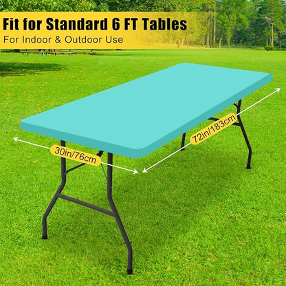 Smiry Rectangle Tablecloth, Elastic Fitted Flannel Backed Vinyl Tablecloths for 6ft Folding Tables, Waterproof Wipeable Table Covers for Indoor, Outdoor, Picnic and Camping (Teal, 30"x72")