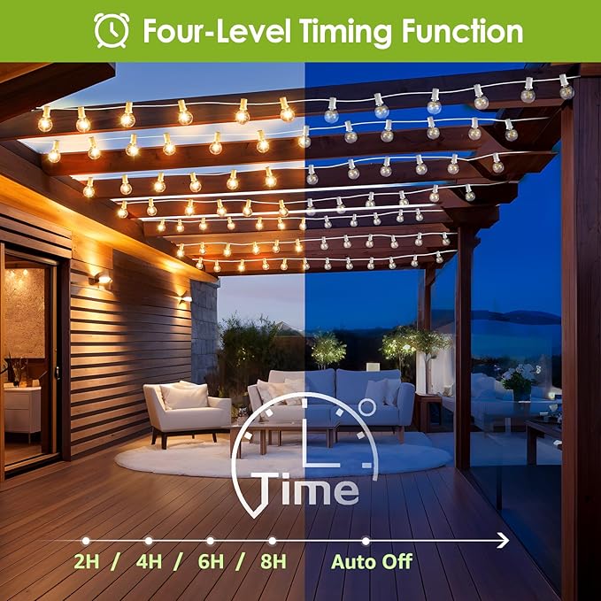 Mlambert 96Ft(2x48Ft) Solar String Lights, Outdoor Waterproof Patio Lights with 15 Shatterproof G40 Bulbs(2 Spare), Led Light for Backyard-White Wire