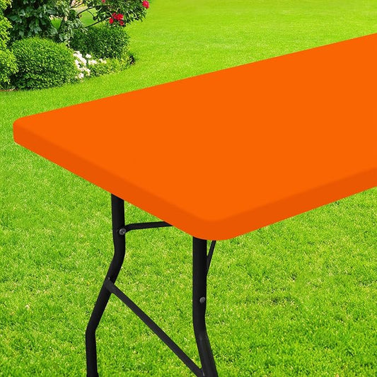 Smiry Rectangle Picnic Table Cloth, Waterproof Elastic Fitted Tablecloths for 4 Foot Tables, Washable Polyester Table Cover for Camping, Indoor and Outdoor (Orange, 30"x48")