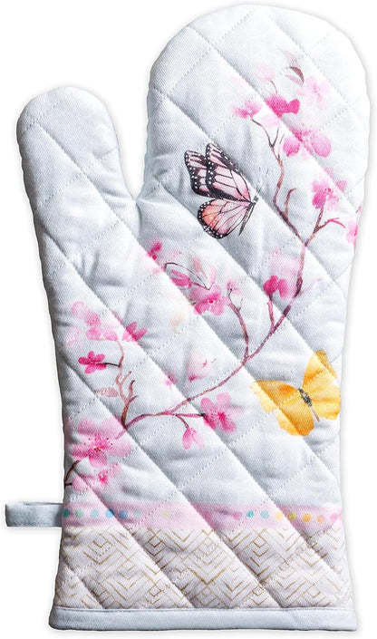 Maison d'Hermine Oven Gloves 100% Cotton Oven Mitt 7" x 13" with Loop Heat Resistant BBQ Cooking Gloves Baking Grilling Kitchen Hotel Home Farmhouse Spring Summer (Pack of 1, Blossoms in Spring)