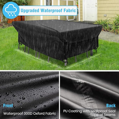 Velway Patio Furniture Cover Outdoor, Waterproof Rectangular Patio Table Chair Set Cover, 98"Lx78"Wx28"H, All Weather Oxford Tear-Resistant Sectional Sofa Set Covers with Windproof Design, Black