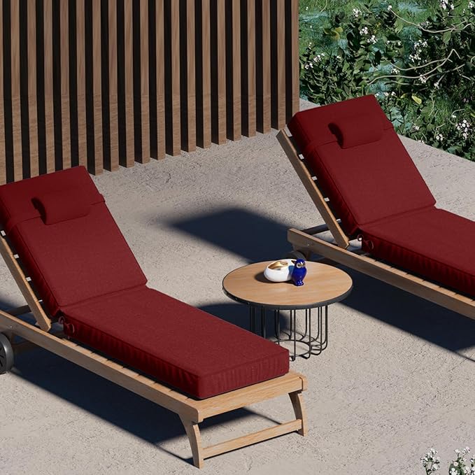 72 x 21 x 4 Inch Olefin Chaise Lounge Cushions, Lounge Chair Cushions with Headrest for Outdoor Furniture - Weather and Fade Resistant Patio Replacement Furniture Lounge Chair Cushion