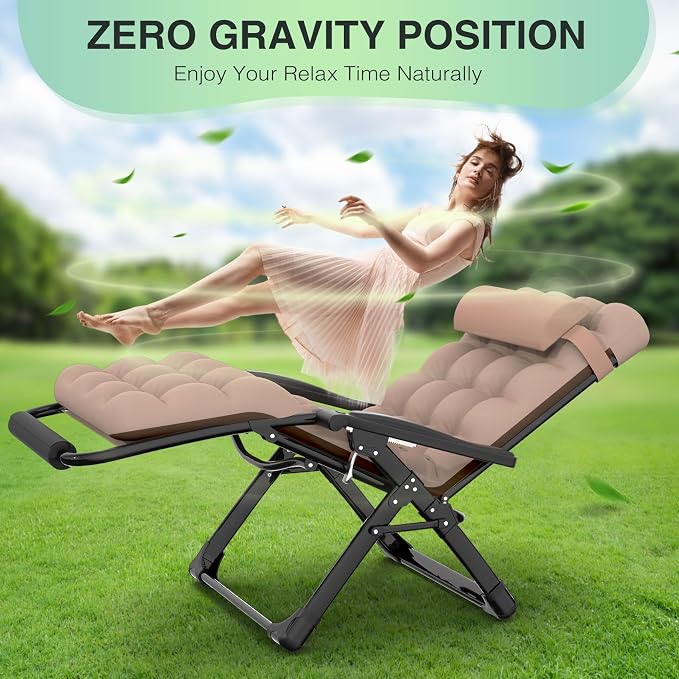 Suteck Oversized Zero Gravity Chair, 29" XL Reclining Lounge Chairs | With Removable Cushion&Headrest, Upgraded Lock and Footrest, Reclining Patio Recliner for Indoor Outdoor