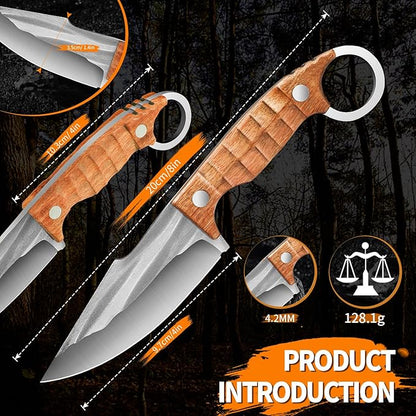 Plys Fixed Blade Hunting Knives Ergonomic Full Tang Camping Knife Rosewood Handle Multi-Tool Tactical Bushcraft Knife for Kitchen, Hiking, EDC Belt Carry, Lightweight Outdoor Survival Gear