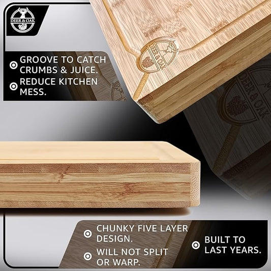 Deer & Oak Premium Solid Wood Cutting Board (15.8 X 11.8 X 1.5 inches) - Extra Thick - Brown with Black Accents - Chopping Board