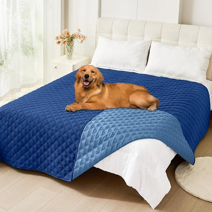 Smiry Waterproof Reversible Dog Bed Cover Pet Blanket | Pet Friendly, Soft Fabric, Washable Dog Blanket for Furniture Bed Couch Sofa, Checkered (82"x102", Navy/Blue)