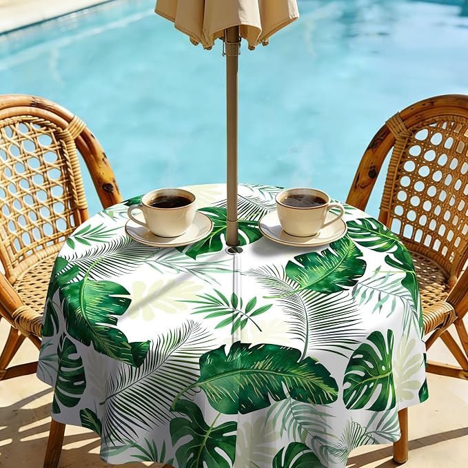 Outdoor Tablecloth with Umbrella Hole Elegant Zipper Patio Table Cloth for Outdoor Patio Garden Yard Decor