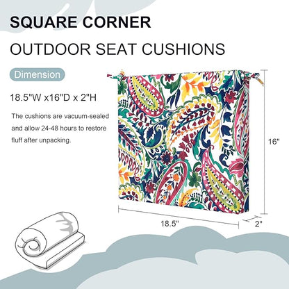 DYTXIII Set of 2 Outdoor Chair Cushions, Water Resistant 18.5"x16"x2" Square Seat Cushion for Patio Dining Chairs, High-Density Replacement Pads for Indoor Outdoor Furniture - Vigour Paisley