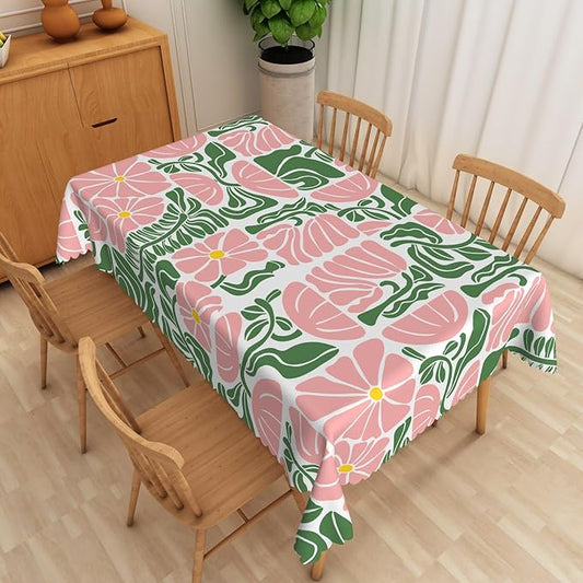 Green Pink Abstract Flowers Rectangular Tablecloth Seasonal Paisley Table Cloth Perfect for Spring Home Decor Indoor Outdoor Washable Wrinkle Free Table Cover for Picnic Camping 60x84 Inch