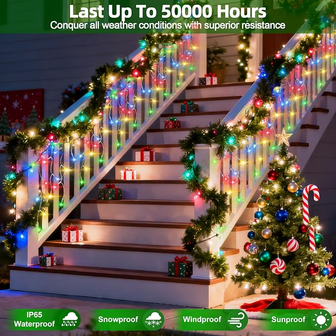 1332 LED 132FT Christmas Lights,296 Drops Icicle Lights with 12 Modes | Multicolor Icicle String Lights with Timer and Dimming for Long Rooflines, Wide Eaves, Storefronts and Wedding Backdrops