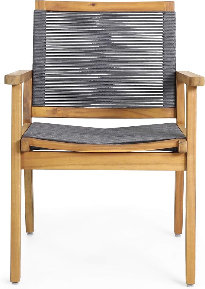 Christopher Knight Home Tracy Outdoor Acacia Wood Dining Chair with Rope Seating (Set of 2), Teak and Dark Gray