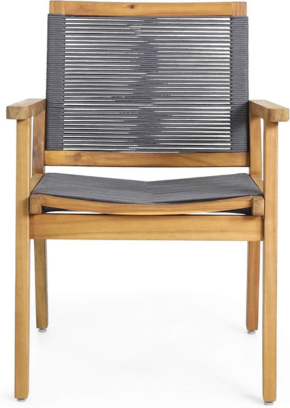 Christopher Knight Home Tracy Outdoor Acacia Wood Dining Chair with Rope Seating (Set of 2), Teak and Dark Gray
