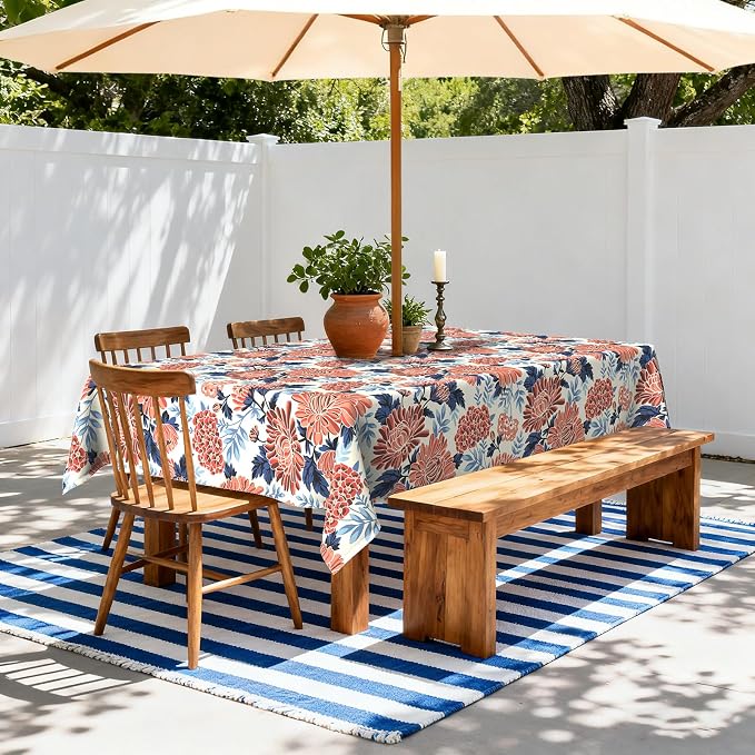 LVTXIII Rectangle Outdoor Tablecloth with Umbrella Hole and Zipper, Water-Repellent 60 x 84 Inch Patio Table Cover for Picnic, Garden, Backyard Dining, Vibrant Blossom
