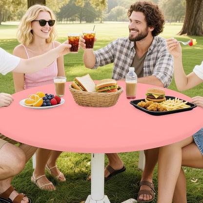 Smiry Round Spandex Tablecloth, Waterpoof Stretch Picnic Table Cover for 45"-56" Tables, Elastic Fitted Washable Tablecloths Dining, Indoor and Outdoor, Coral Red