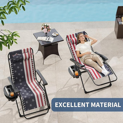 Garvee Zero Gravity Chair Set of 2, Patio Lounge Chair Outdoor with Pillow & Cup Holder Tray, Adjustable Reclining Chair, Folding Portable Camping Chair for Deck, Beach, Yard, Garden