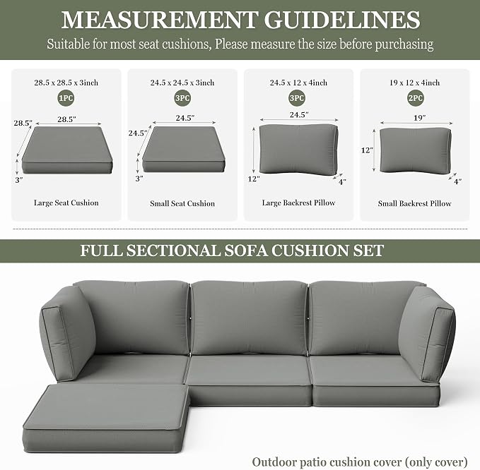 9 Pcs Outdoor Patio Cushions Covers Replacement Sets, Covers Only | 9 Pcs Patio Cushions Covers Replacement UV Resistant, Water Anti-Slip, Heavy-Duty Zippers for 5 Pcs Patio Furniture Set