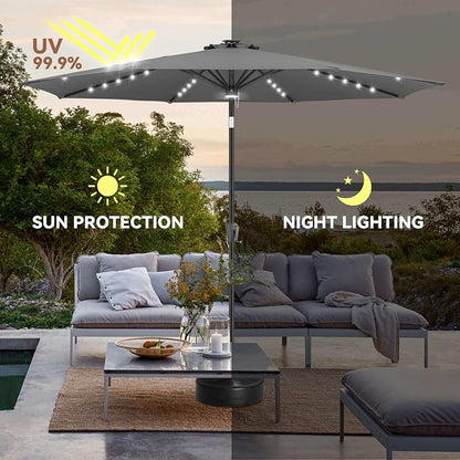 Solar Patio Umbrella Outdoor with Centre Light, 11 ft Anthracite | 40 LED Lights, UV Protection, Solar Outdoor Umbrella for Porch, Deck, Pool, Table, Garden, Provides Evening Lighting