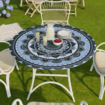 opstellen Fitted Round Tablecloth Waterproof Table Cloth Vinyl Indoor Outdoor Circle Cover for 36-44" Tables Dining Kitchen Apartment Home Party Gear Gifts Summer Fall Patio Picnic Camping Essentials