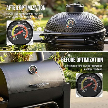 2 Pcs Grill Thermometer 2-3/8" Large Dial, 50-800°F Grill Thermometer for Outside Grill, High-Temp Resistant Thermometer for Smoker & Oven, Weatherproof Temperature Gauge with 4 Visible Colored Zones