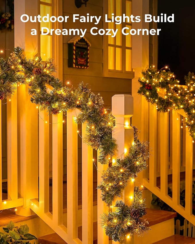 Solar String Lights, 6 Packs Total 198Ft 600 LED Fairy Lights Warm White | IP65 Waterproof Twinkle Lights with 8 Modes, Patio Lights for Tree Outside Patio Yard Party Wedding Christmas Decoration
