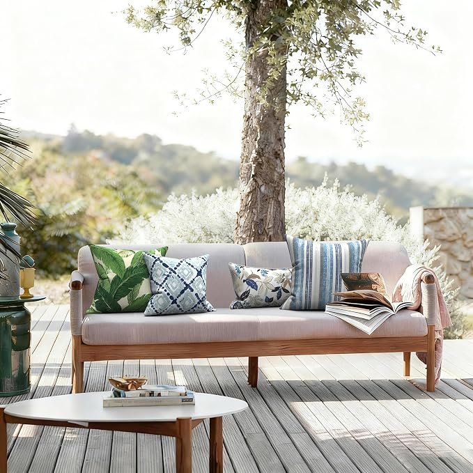 LVTXIII 2 Pack Outdoor Throw Pillow Covers for Patio Furniture, 16x16 Inch Square Pillow Case, Water-Repellent Cushion Covers for Garden, Porch, Sofa, Boho Geometry Blue