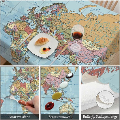 Swono World Map Rectangle Tablecloth Vintage Global Political Map Table Cloth Dining Table Cover for Home Kitchen Restaurant Party Buffet Picnic, 52x70 Inch, Blue