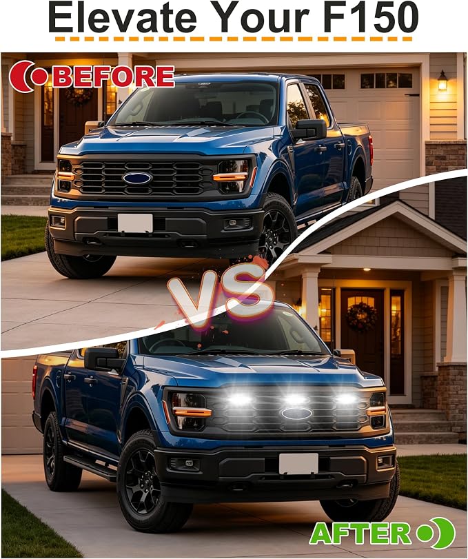 LED Grill Lights for Ford F150 2024-2026 Accessories XL Only, White | Direct-Snap F150 Front Grille Marker Lights, OEM-Style Fit, IP68 Waterproof, Raptor-Style Front-End Upgrade, Off-Road Ready