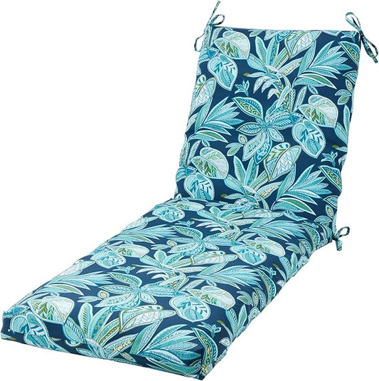 Modern Outdoor Chaise Lounge Cushion with Ties – Durable Polyester Fabric, Channel-Filled Polyfiber Insert, Removable Zippered Cover, Botanical Crestwood