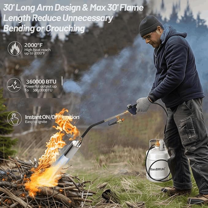 GasBRUH Propane Torch Burner Weed Torch,360,000 BTU Heavy Duty Blow Torch with Turbo Trigger and 10 FT Hose,propane weed burner torch with Igniter,Flame throwe for Weed,Garden,Wood,Charcoal,Ice Snow