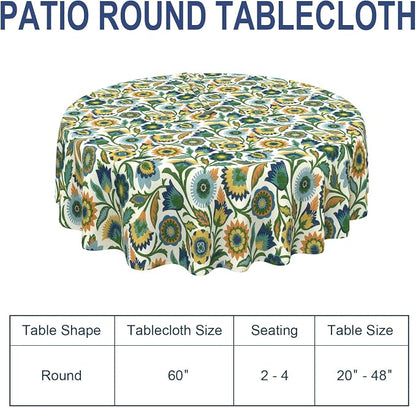 Outdoor/Indoor Round Tablecloth with Umbrella Hole Zipper, Decorative Circular Table Cover for Home Garden, 60 Inch, Fiesta Floral