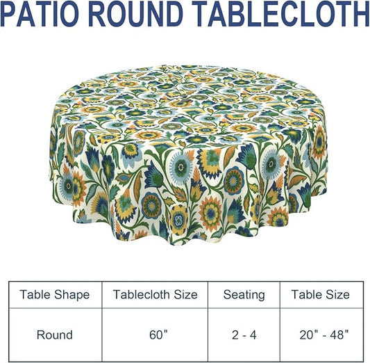 Outdoor/Indoor Round Tablecloth with Umbrella Hole Zipper, Decorative Circular Table Cover for Home Garden, 60 Inch, Fiesta Floral