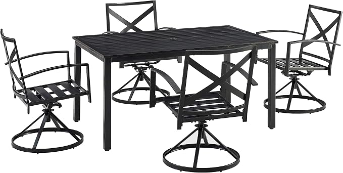 Crosley Furniture Kaplan 5-Piece Outdoor Dining Set for 4, Patio Table and Chairs for Backyard, Deck, Oiled Bronze with Oatmeal Cushions