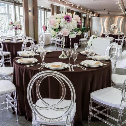 8 Pack Brown Round Tablecloth 120 Inch | For 4Ft-7Ft Round Table, Wrinkle Resistant Table Cloth, Washable Polyester Fabric, For Wedding Party Banquet Buffet Camping