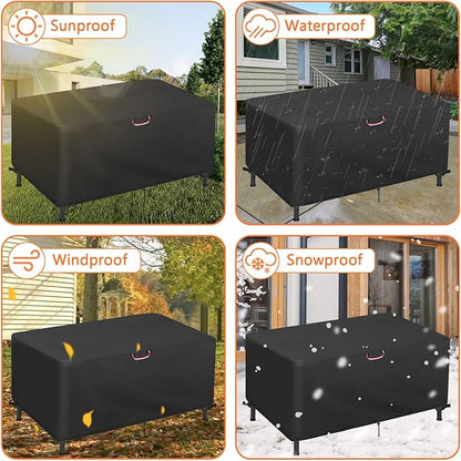 64" Outdoor Dining Table Cover for 6, Waterproof Protective Cover for Patio Rectangle Table Furniture Covers - Black, 64x42x28 Inch