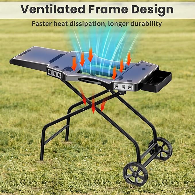 Hisencn Foldable Grill Cart for Ninja Woodfire Outdoor Grill OG700 Series OG701 OG751 OG705 OG750 & Blackstone 22" | Portable BBQ Stand with Wheels, Side Table & Storage Basket