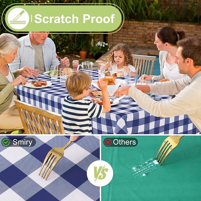 Smiry Picnic Table Cloth, Vinyl Tablecloths with Flannel Backing, 54"x78" | Waterproof Rectangle Table Cloth, Wipeable Buffalo Plaid Table Cover for Indoor and Outdoor (Navy & White)