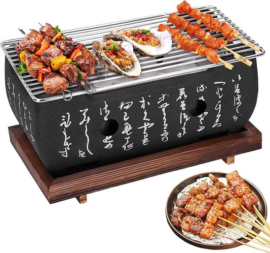 Japanese BBQ Grill, Portable Food Charcoal Stove BBQ Plate Household Barbecue Tools for Camping Beach Picnic Japanese Table Top Grill Mini