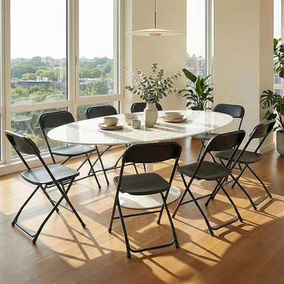 DUMOS Folding Chairs Sets of 8, 330lbs Plastic Stackable Portable Patio Dining Sets, Fold Up for Indoor Outdoor, Camping, Garden, Party, Meeting, Black