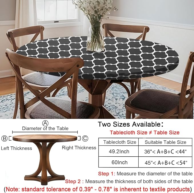opstellen Fitted Round Tablecloths Reusable Stain Resistant Table Clothes Vinyl Indoor Outdoor Circular Cover for 36-44" Table House Party Gear Gifts Summer Autumn Camper Patio Picnic Accessories