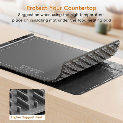 Newise Warming Mat for Food - Graphene Rapid Heating Food Warmers for Countertop, Portable Electric Warming Tray with 6 Temperature Levels, Kitchen Practical Gifts for Mom Wife, Gray