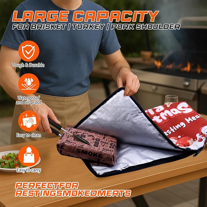 Reusable BBQ Blanket for Resting Meat - 5-Layer Insulated, Washable Oxford Cloth, Fold Top Closure, 25in Gift Box