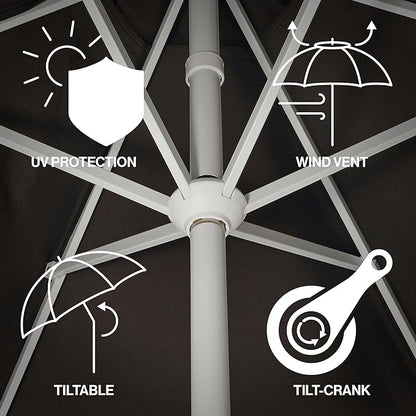 JONATHAN Y UMB1001 Collins 9 ft. Classic Cottage Tassel Market Patio Umbrella with Auto-Tilt, Crank, Wind Vent and UV Protection