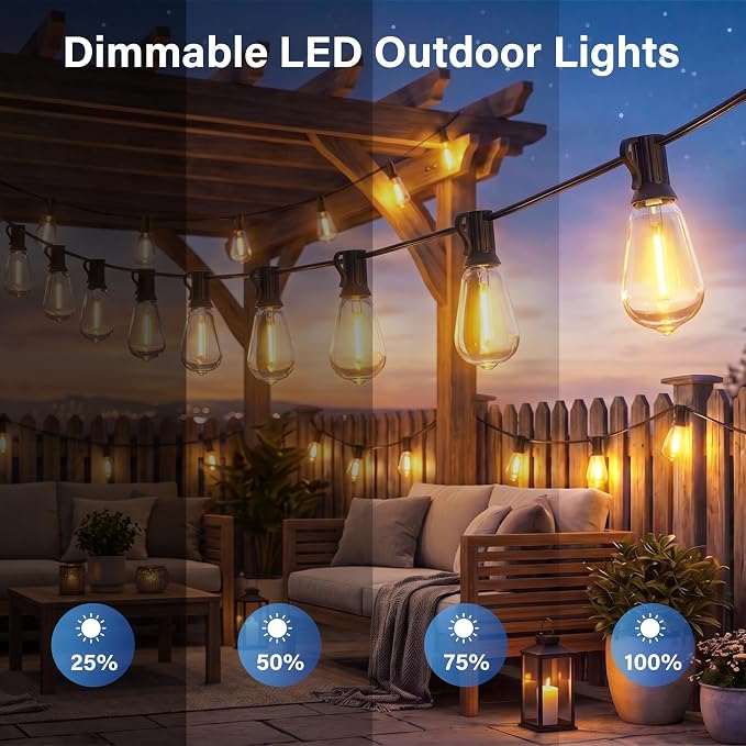 Guhope 54 FT Outdoor String Lights for Outside, Dimmable ST38 Edison LED Patio Lights with Timer, 3 Lighting Modes, IP45 Waterproof String Lights with Remote for Backyard Garden Porch Party Decor